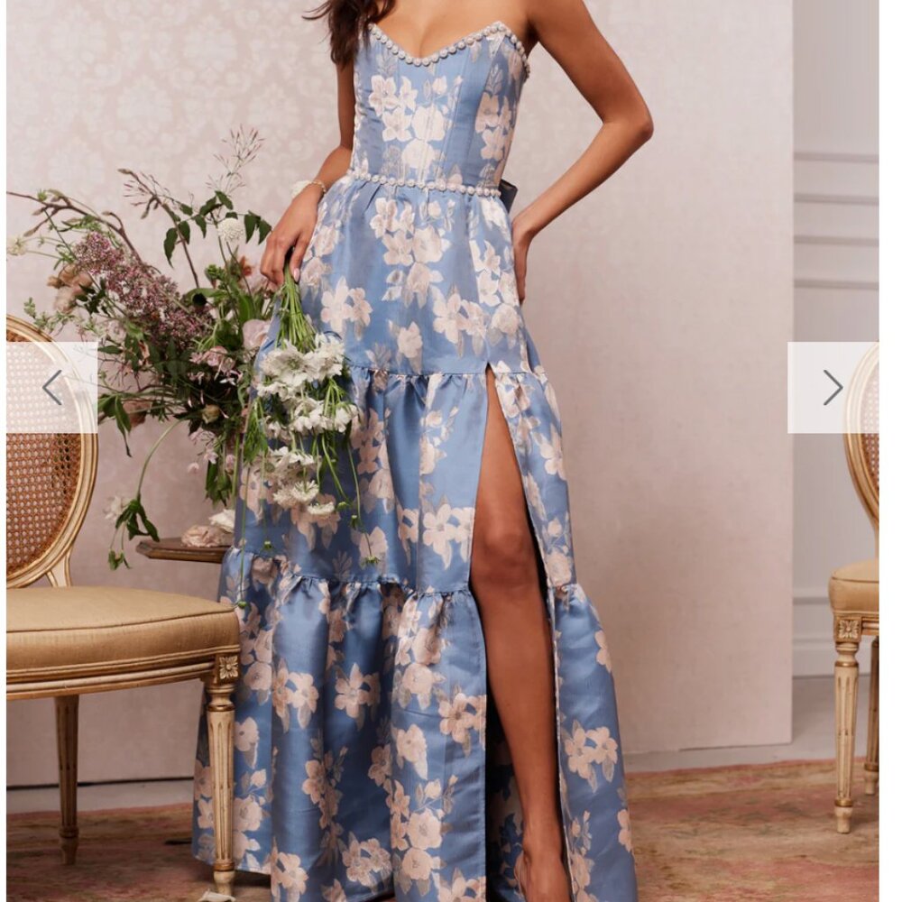 V. Chapman Light Blue Floral Maxi Dress